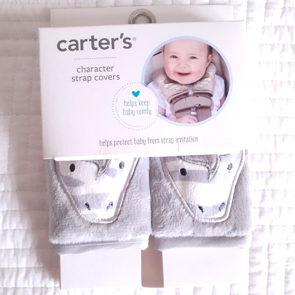 NEW Carter's Gray Zebra Character Baby Seat Strap Protective Covers, Washable